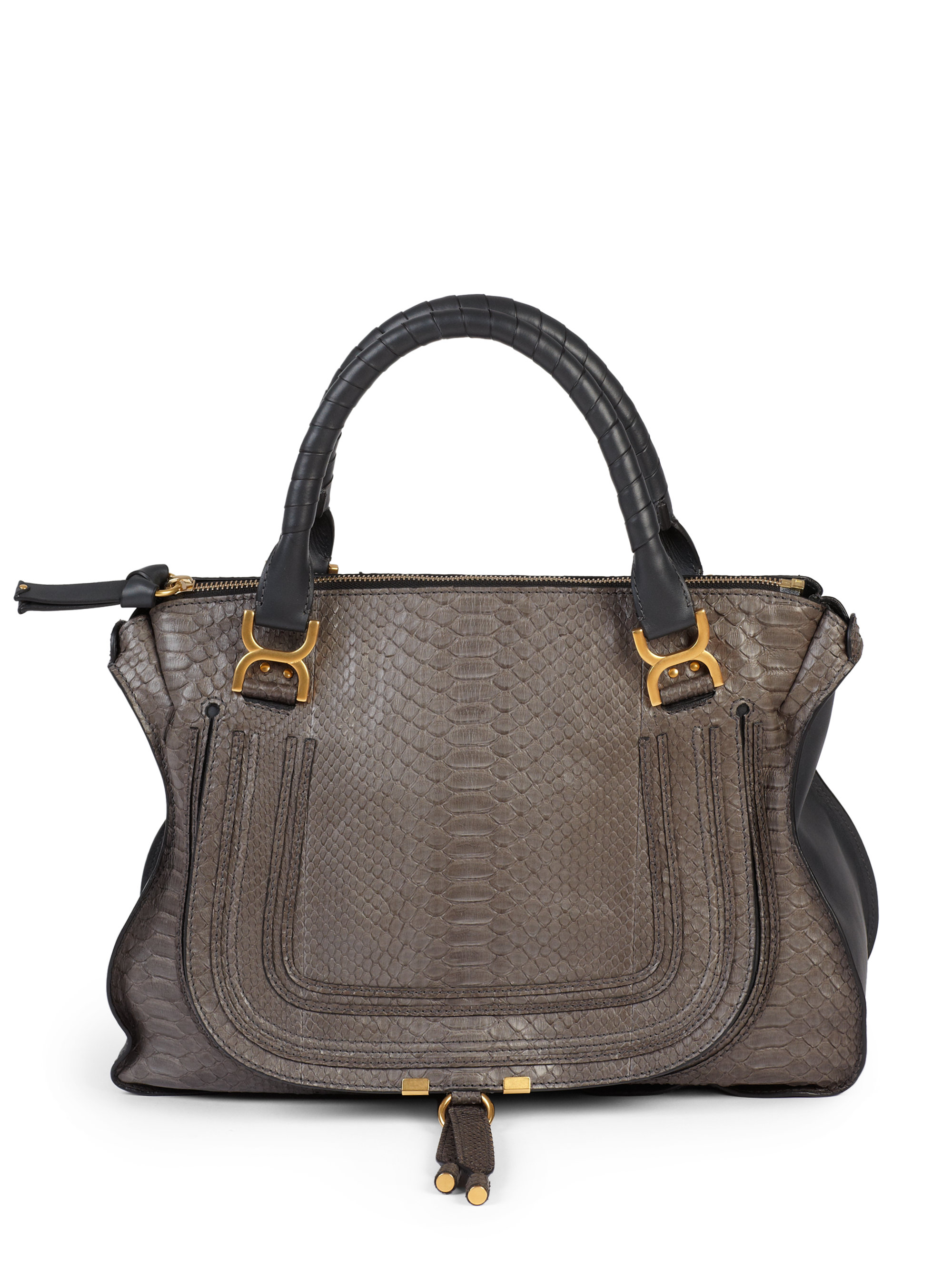 Lyst Chloé Marcie Large Python Satchel In Brown Gallery