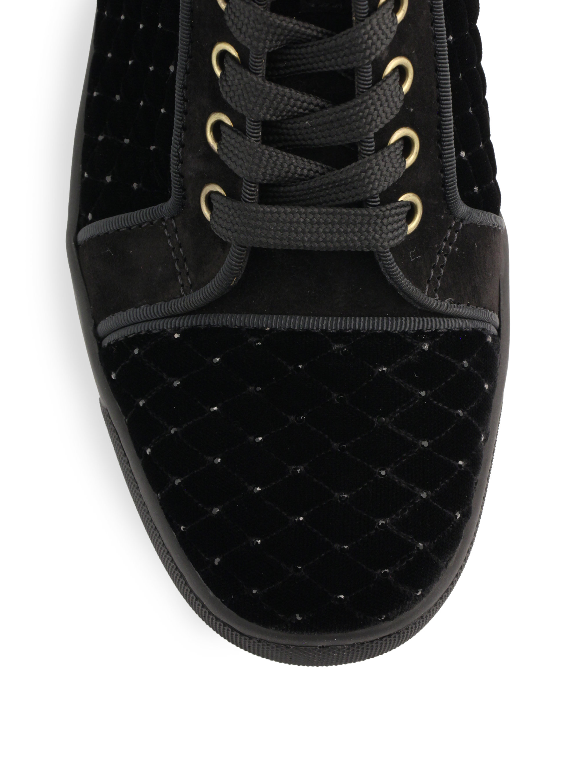 Christian louboutin Jeweled Velvet Suede Laceup Sneakers in Black ...  