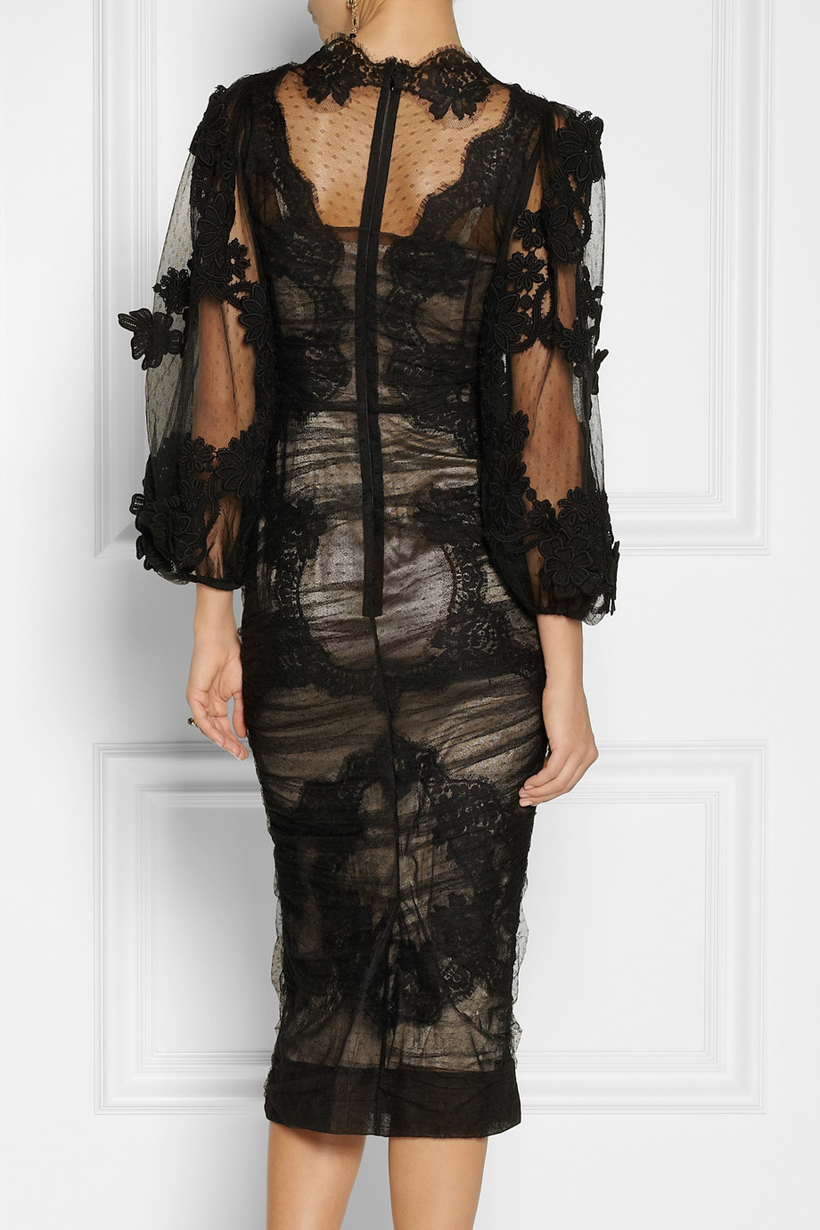 Lyst Dolce And Gabbana Ruched Lace And Tulle Dress In Black 1374