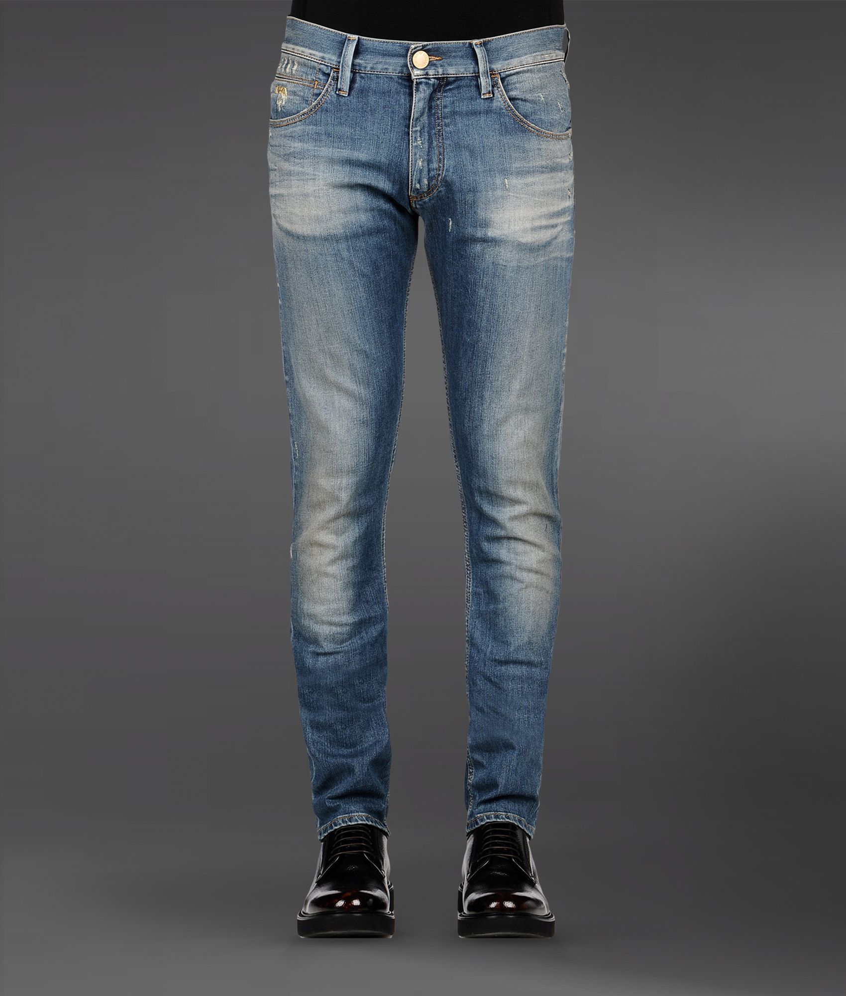 Emporio Armani Super Slim Fit Used Effect Jeans in Blue for Men | Lyst