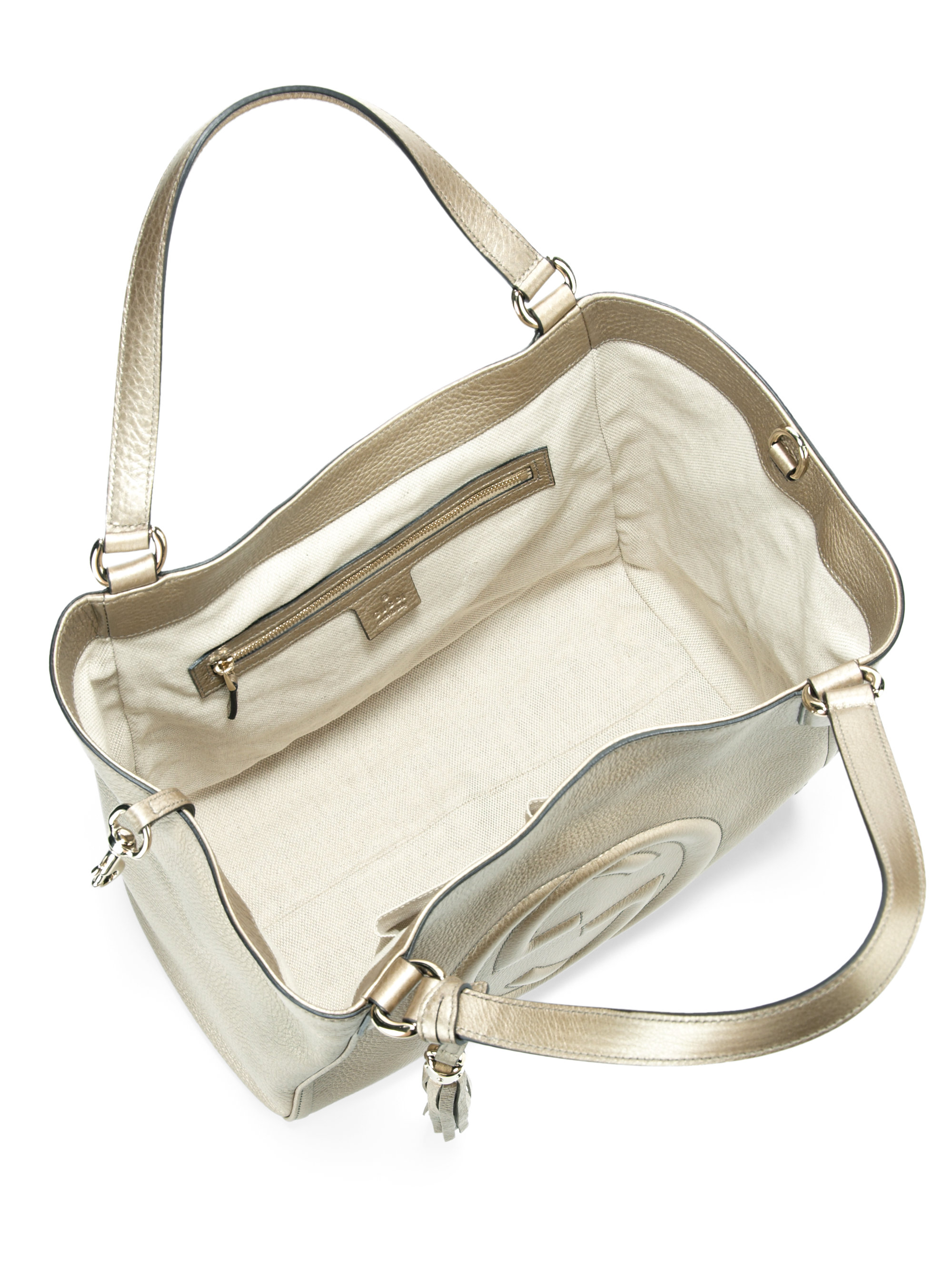 Lyst - Gucci Soho Metallic Leather Shoulder Bag in White