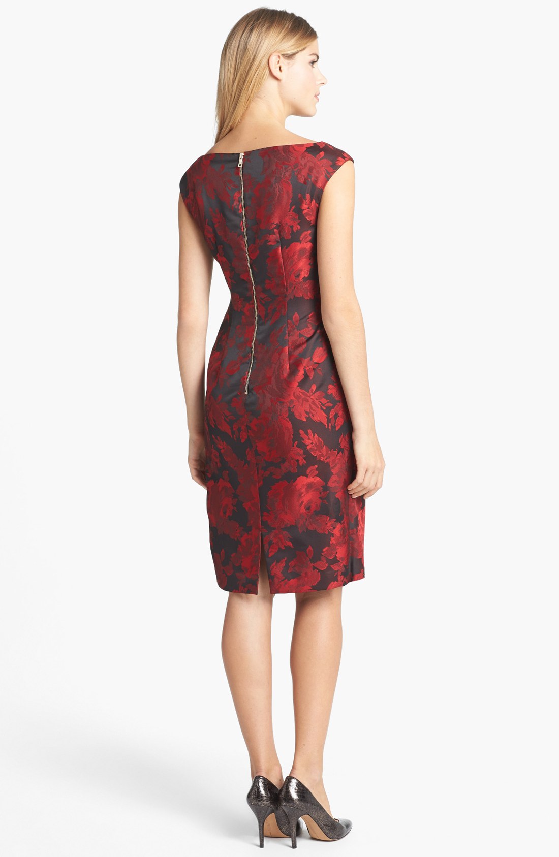 maggy london side drape midi dress DRAPED MIDI SHEATH DRESS SHELL PINK / Standard / 4
