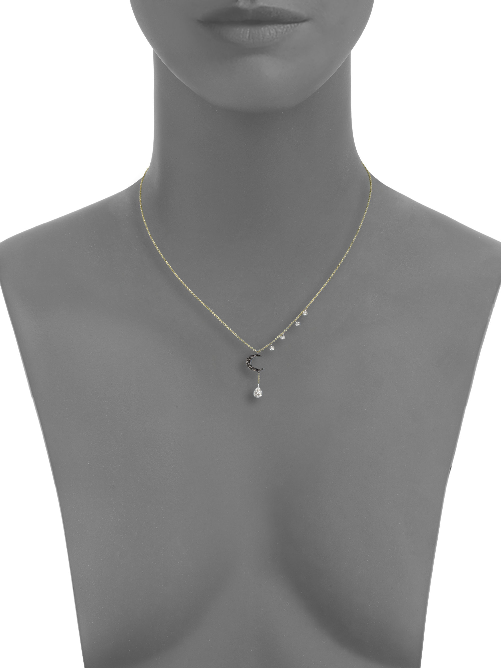 Lyst Meira T Black Diamond 14k Gold Moon Pendant Necklace In White Gallery
