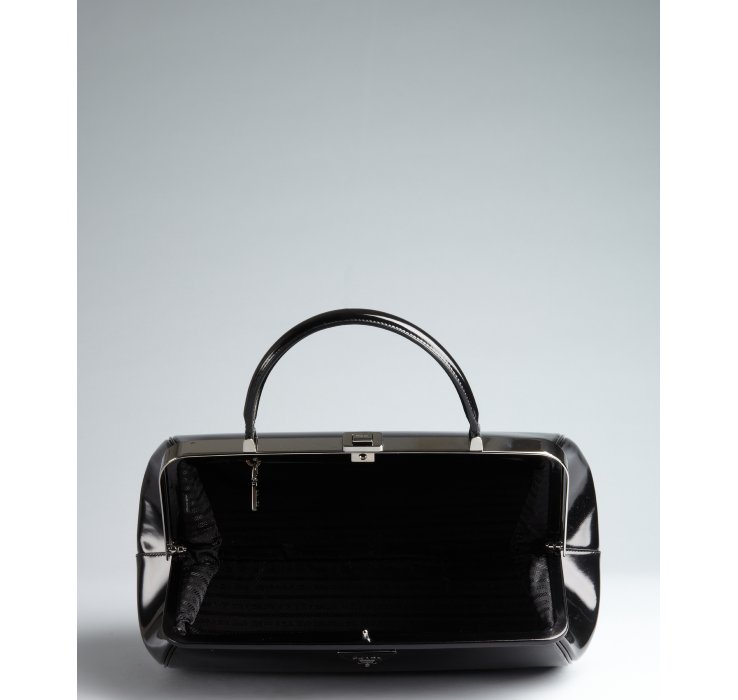 Prada Black Patent Marbled Leather Top Handle Bag in Black | Lyst