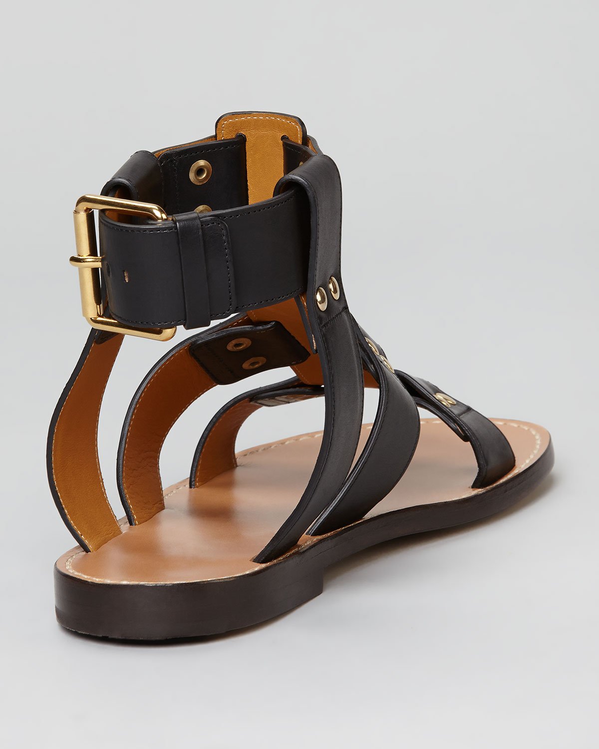 Lyst - Chloé Flat Studded Leather Sandal in Black