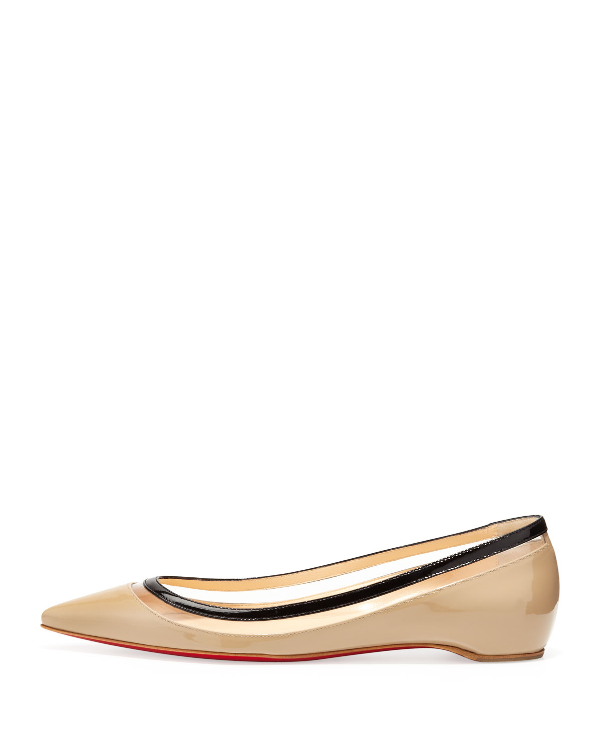 Christian louboutin Paulina Pointedtoe Ballet Flat Beige and Black ...