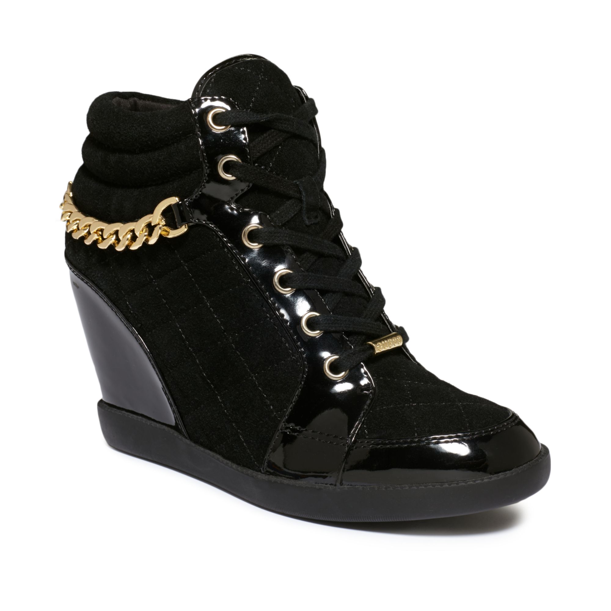 Guess Womens Shoes Hevin Quilted Wedge Sneakers in Black - Lyst