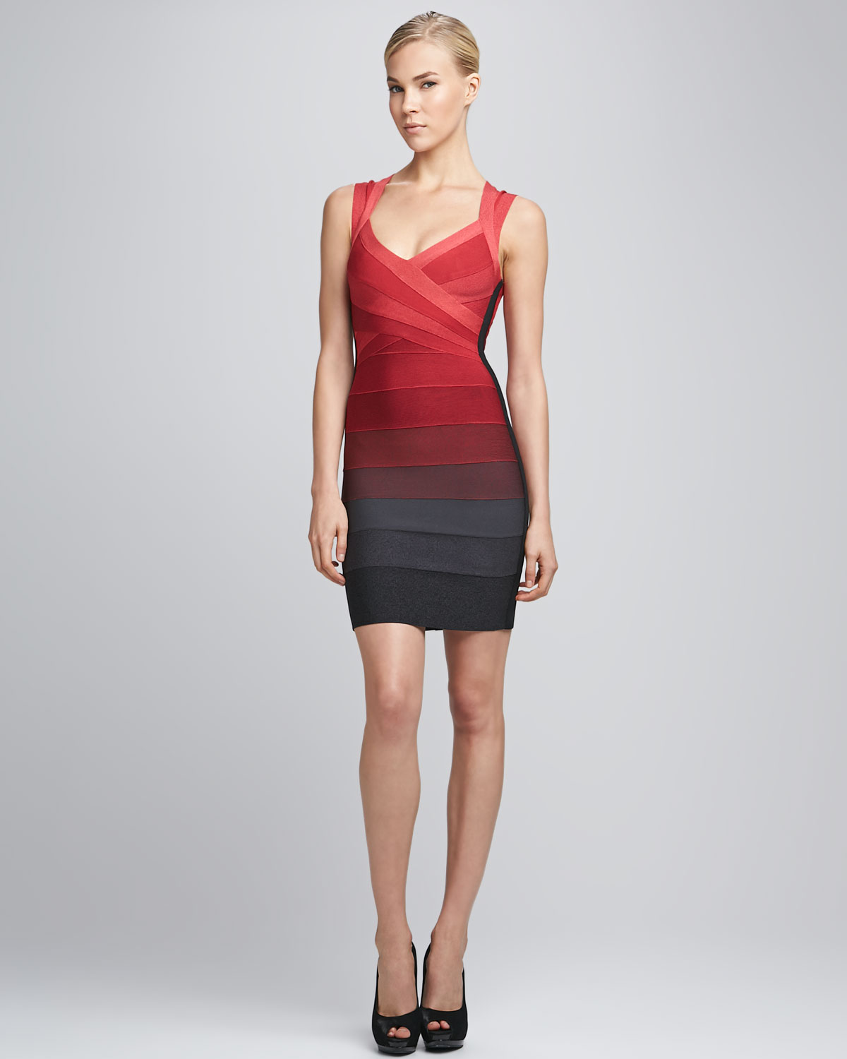 Lyst - Hervé léger Ombre Crossneck Bandage Dress Red in Red