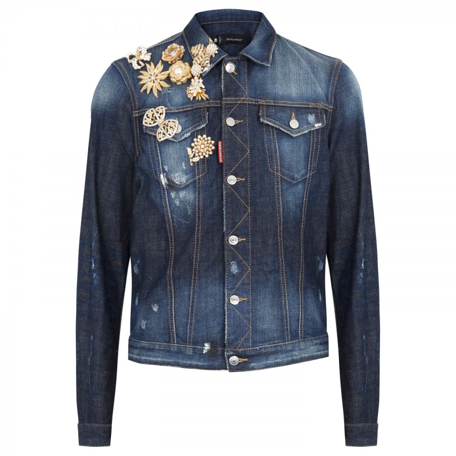 Dsquared² Brooch Embellished Denim Jacket in Blue for Men (navy) | Lyst