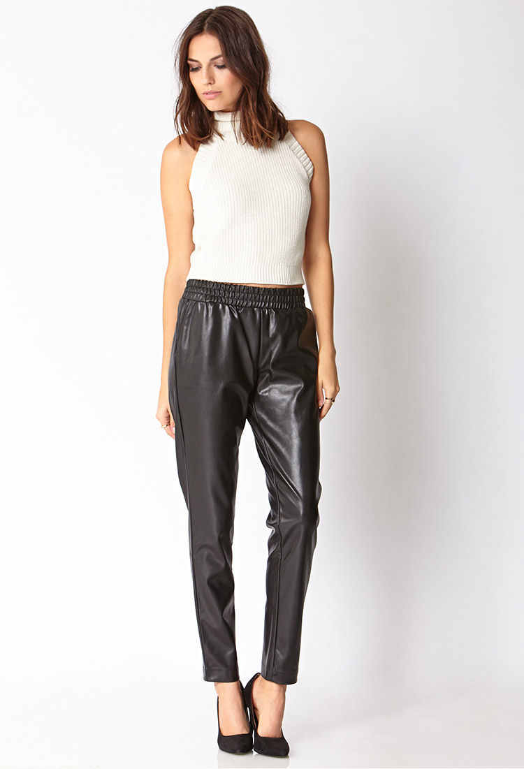Lyst Forever Must Have Faux Leather Joggers In Black