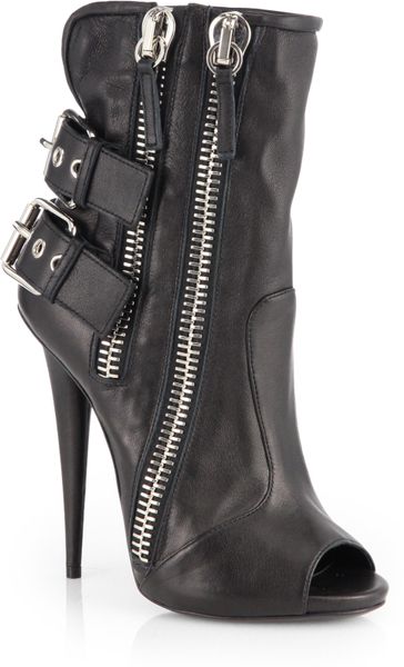 Giuseppe Zanotti Leather Peeptoe Ankle Boots in Black | Lyst