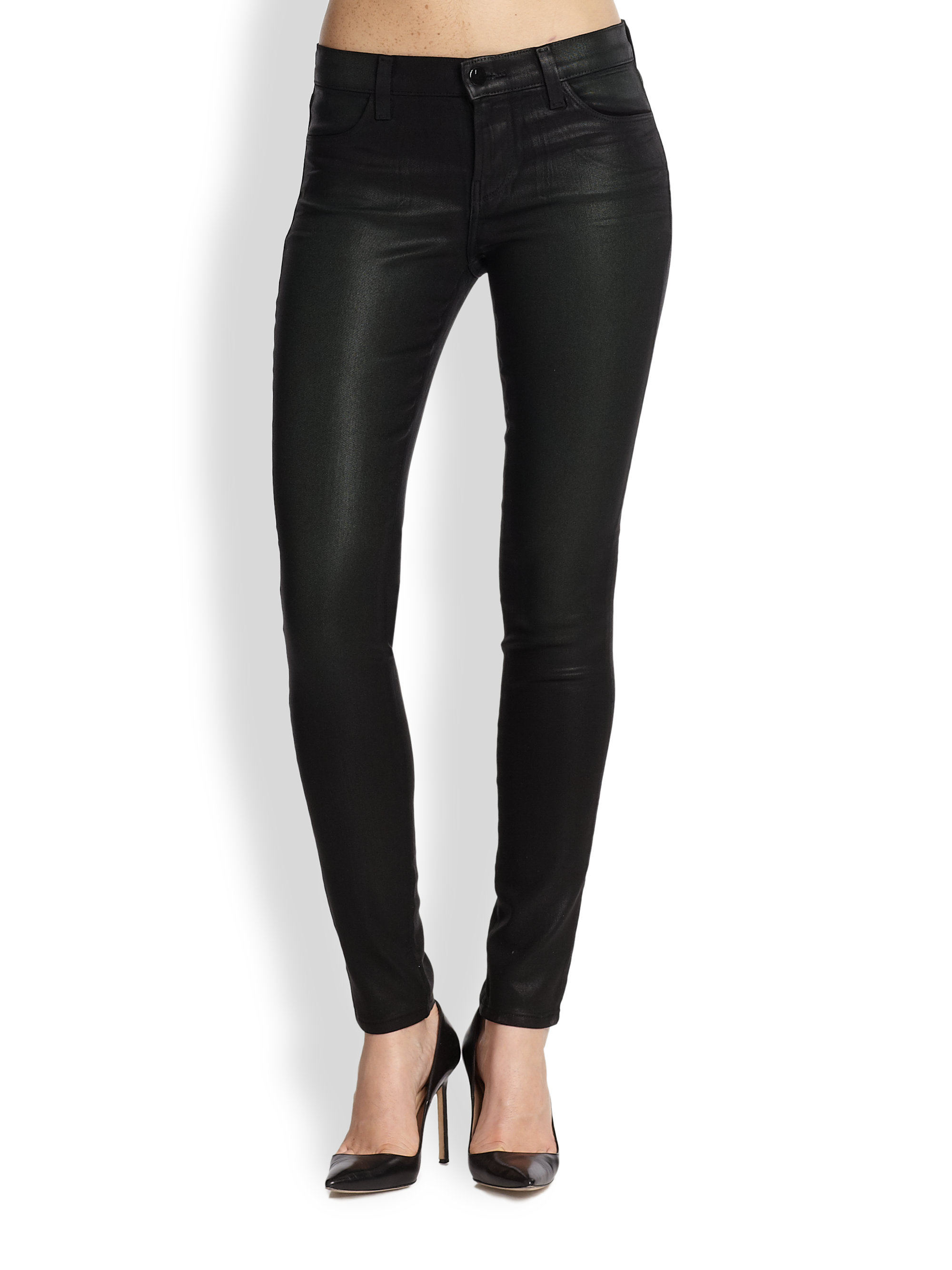 Lyst - J brand Coated Super Skinny Jeans in Black