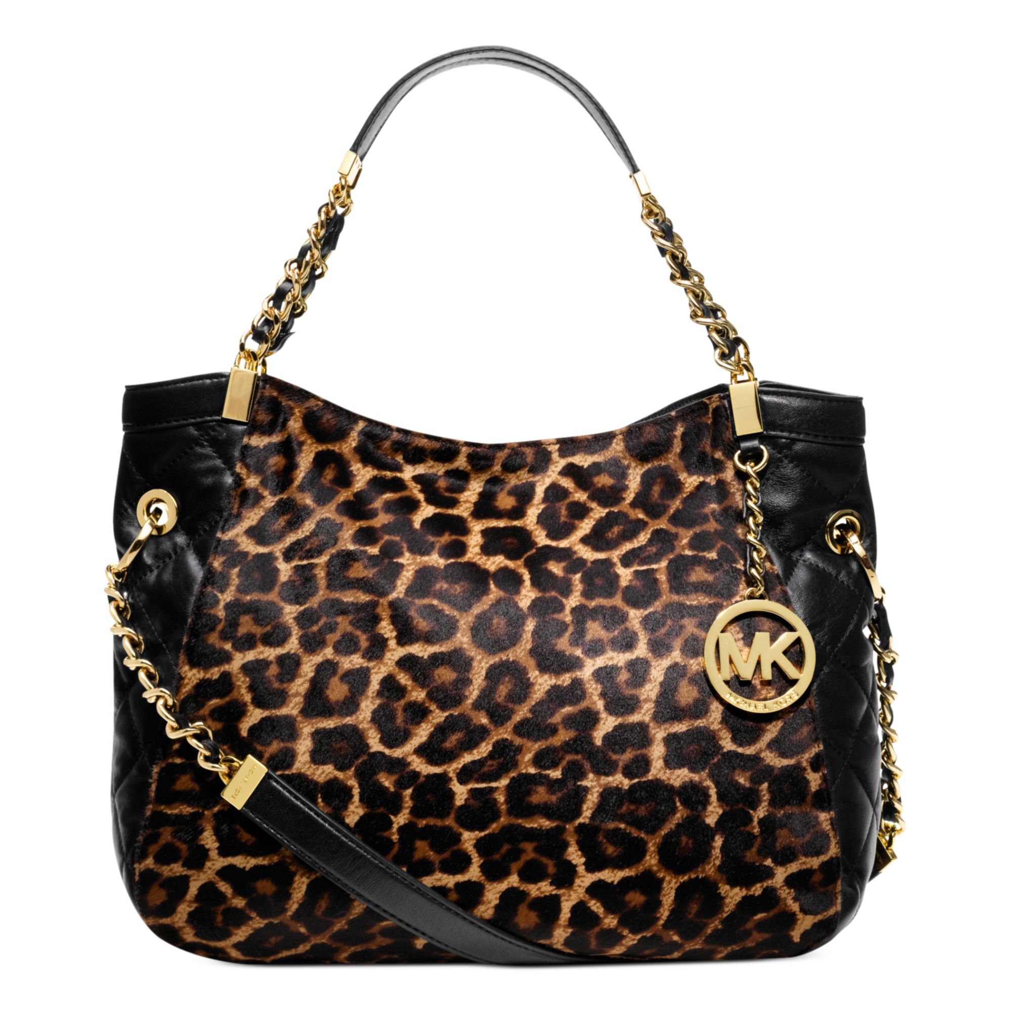 Michael Kors Susannah Medium Haircalf Shoulder Tote in Black (CHEETAH ...