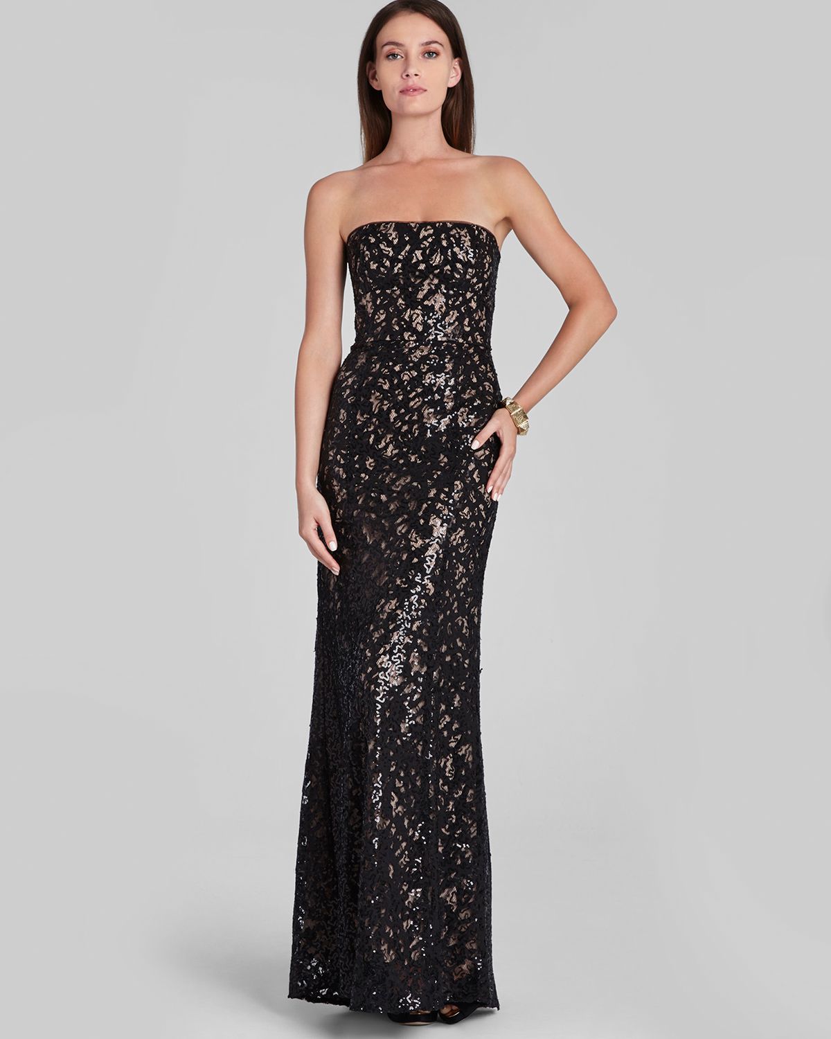 Lyst - Bcbgmaxazria Strapless Lace Overlay Gown Natasha in Black