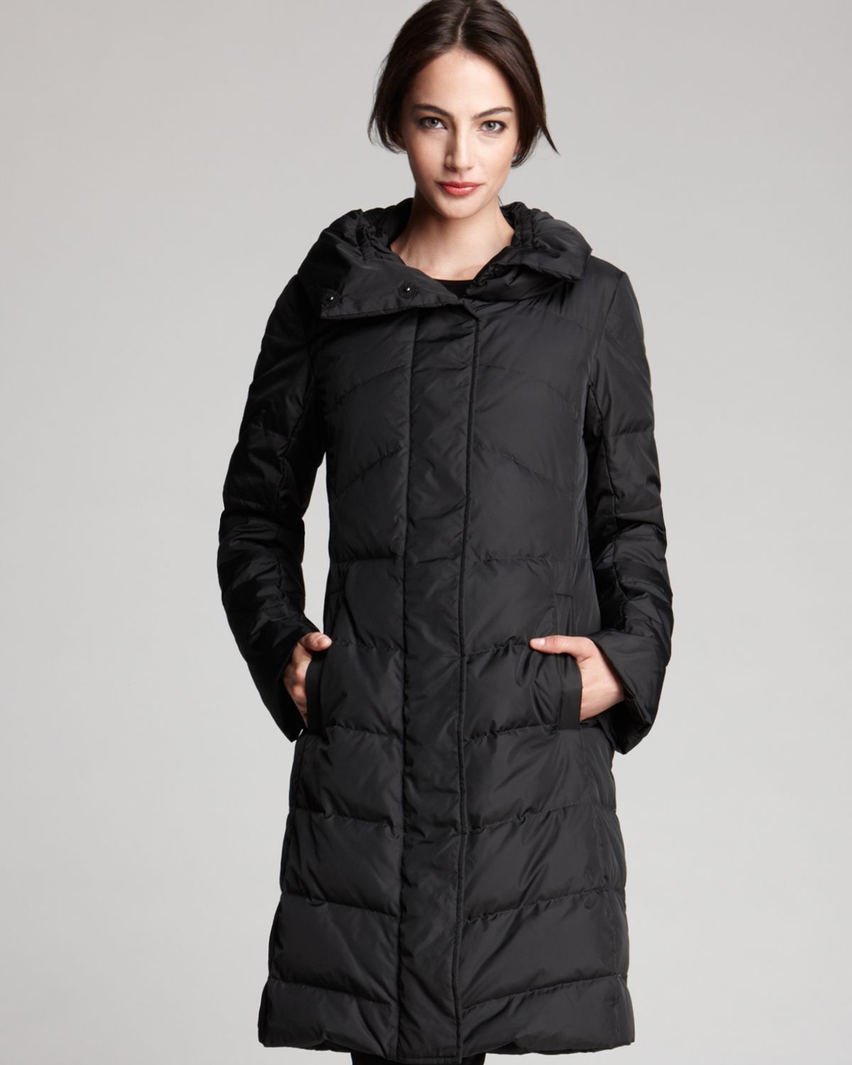 Lyst - Eileen Fisher High Collar Zip Down Coat in Black