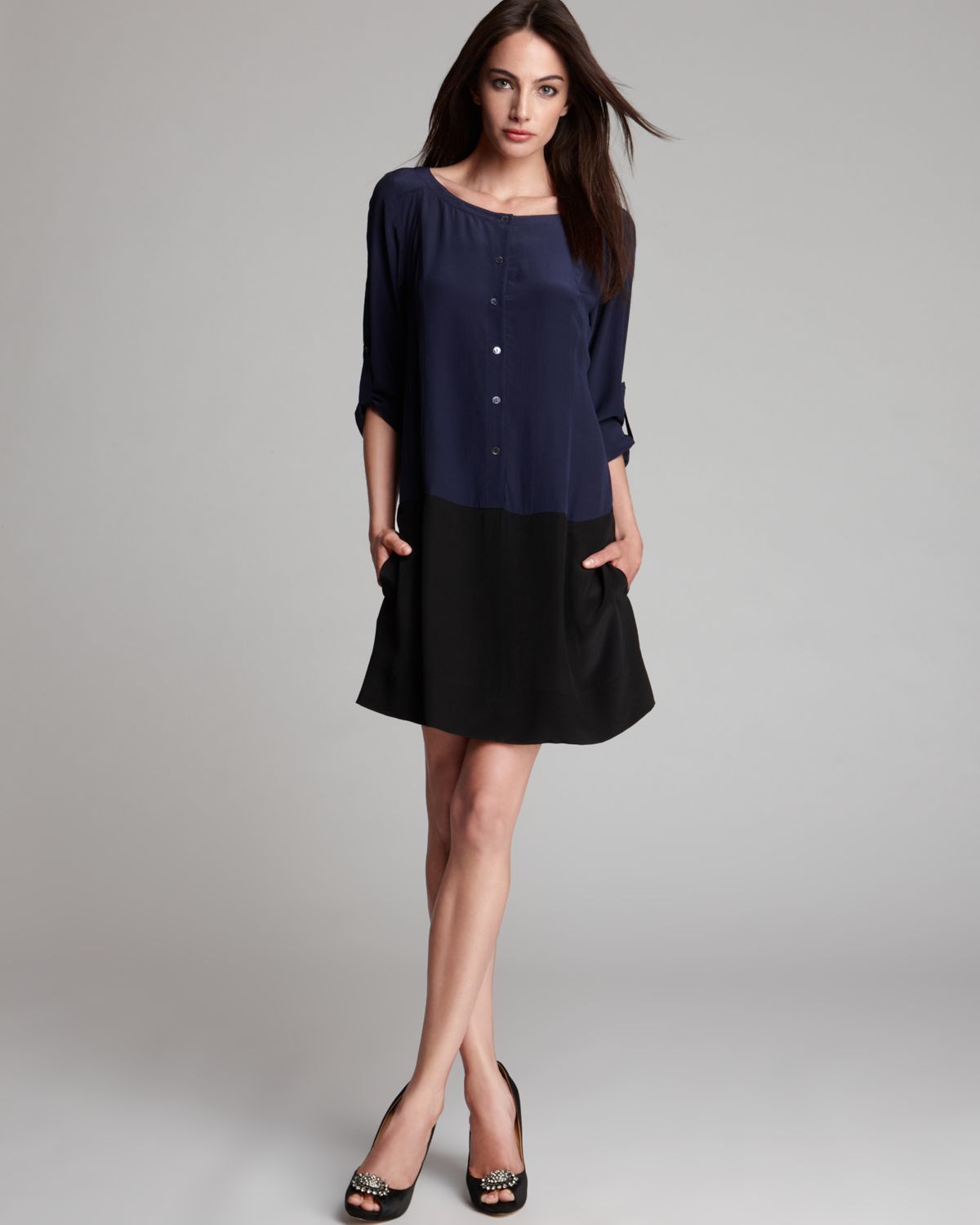 Lyst Eileen Fisher Ballet Neck Color Block Dress in Blue