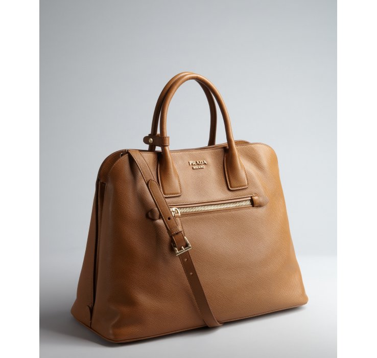 Prada Caramel Saffiano Leather Zip Top Handle Bag in Brown ...  