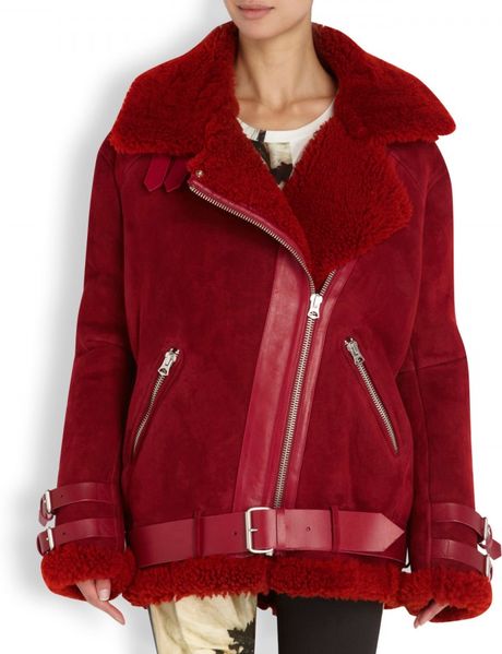 Acne Studios Velocity Shearling Jacket in Red (pink) | Lyst