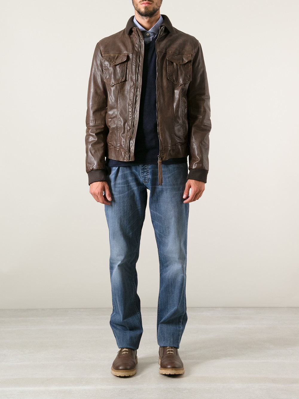 Armani Jeans Leather Jacket In Brown For Men Lyst Gallery