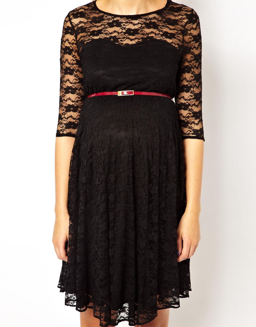 Lyst Asos Lace Skater Dress With Belt In Black