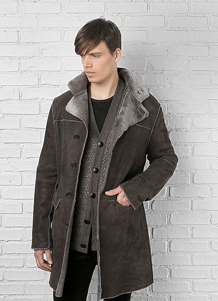 John Varvatos Asymmetric Button Front Shearling Coat in Gray for Men ...