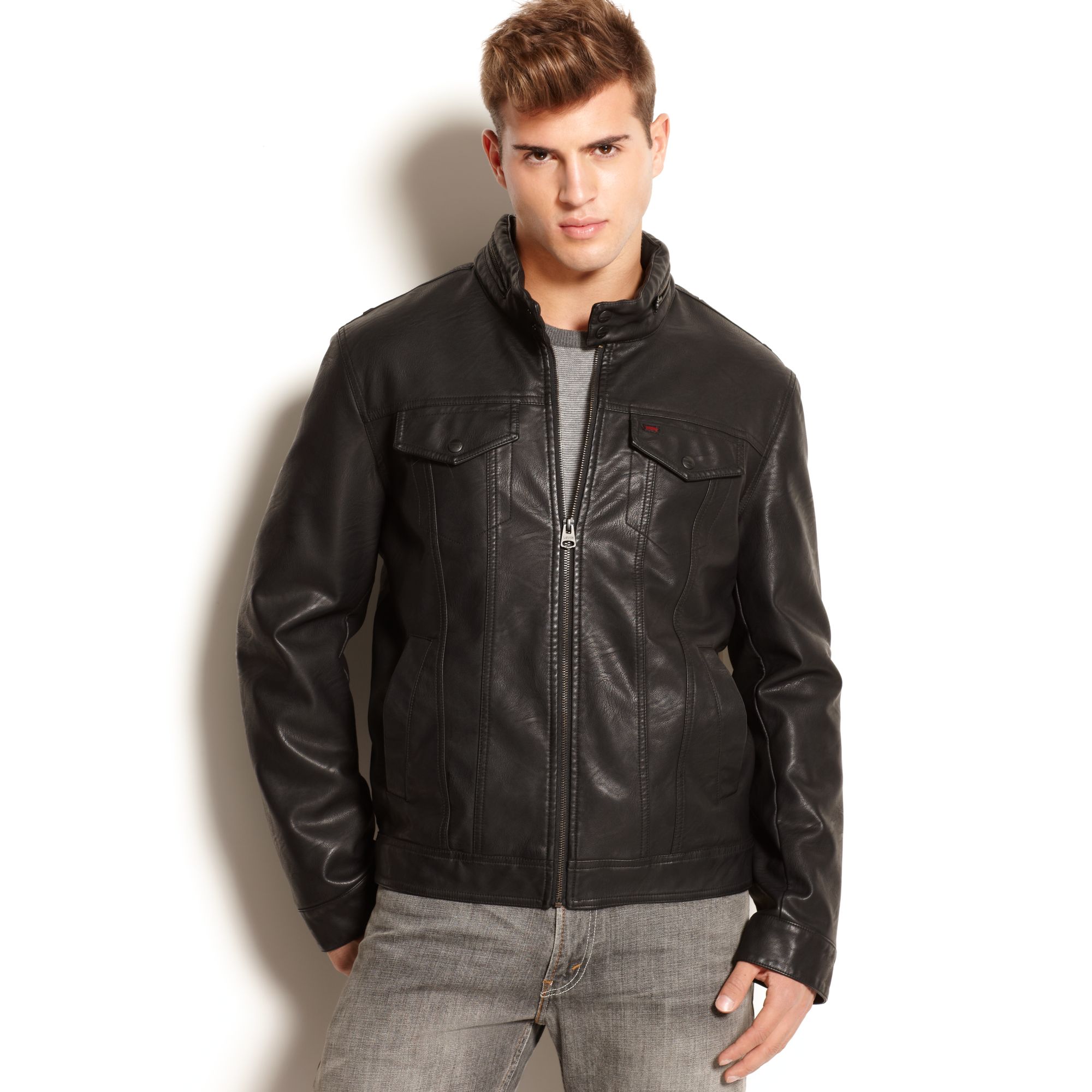 Levi's Hooded Faux Leather Moto in Black for Men | Lyst