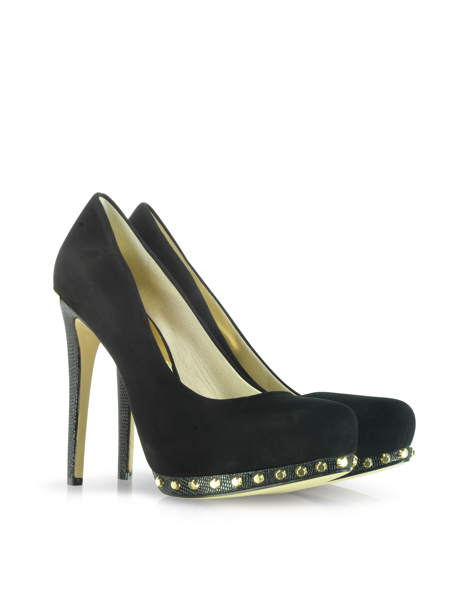 Lyst - Michael Kors Golden Studs Black Suede Platform Pump in Black