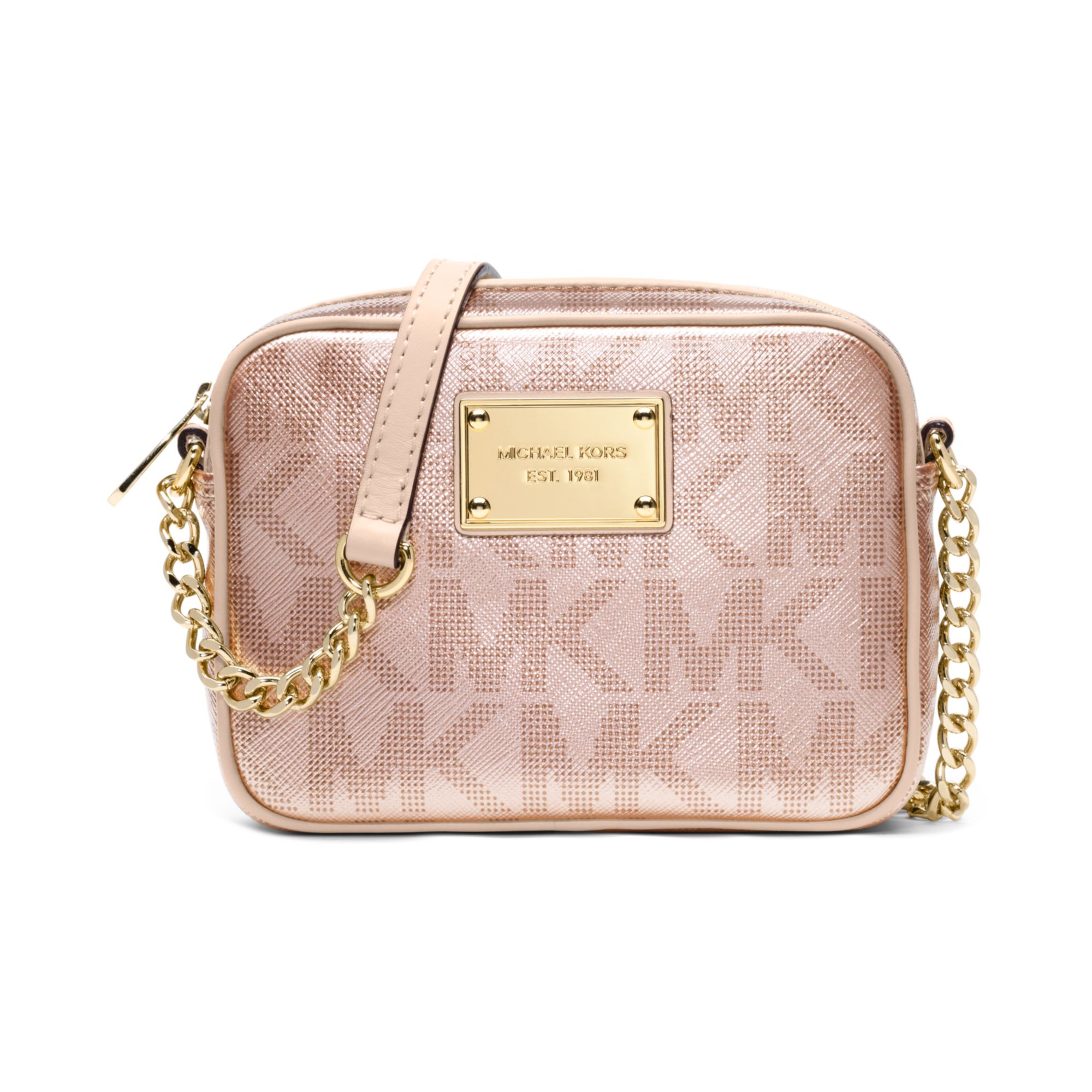 Lyst Michael Kors Signature Metallic Crossbody In Pink Gallery