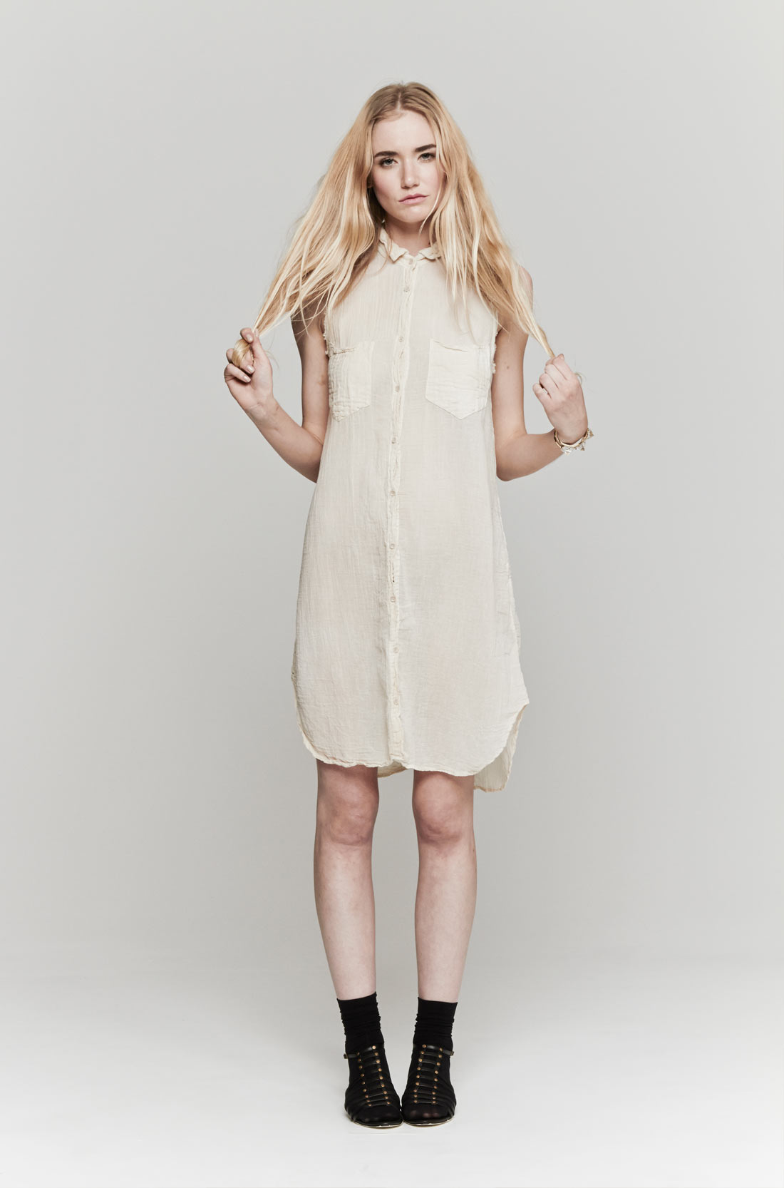 Lyst Raquel allegra Sleeveless  Shirt  Dress  in Natural