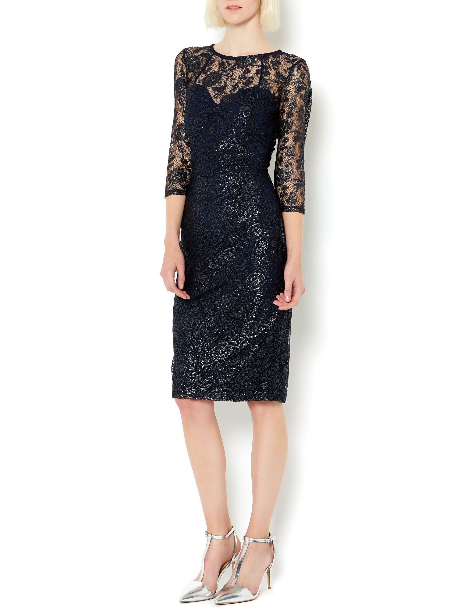 Therapy | Blue Metallic Lace Shimmer Shift Dress | Lyst
