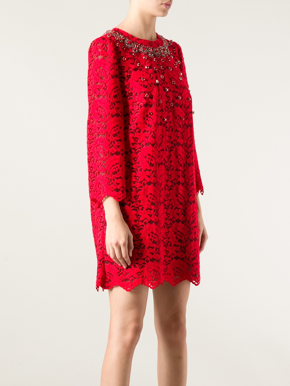 Dolce & gabbana Lace Shift Dress in Red | Lyst