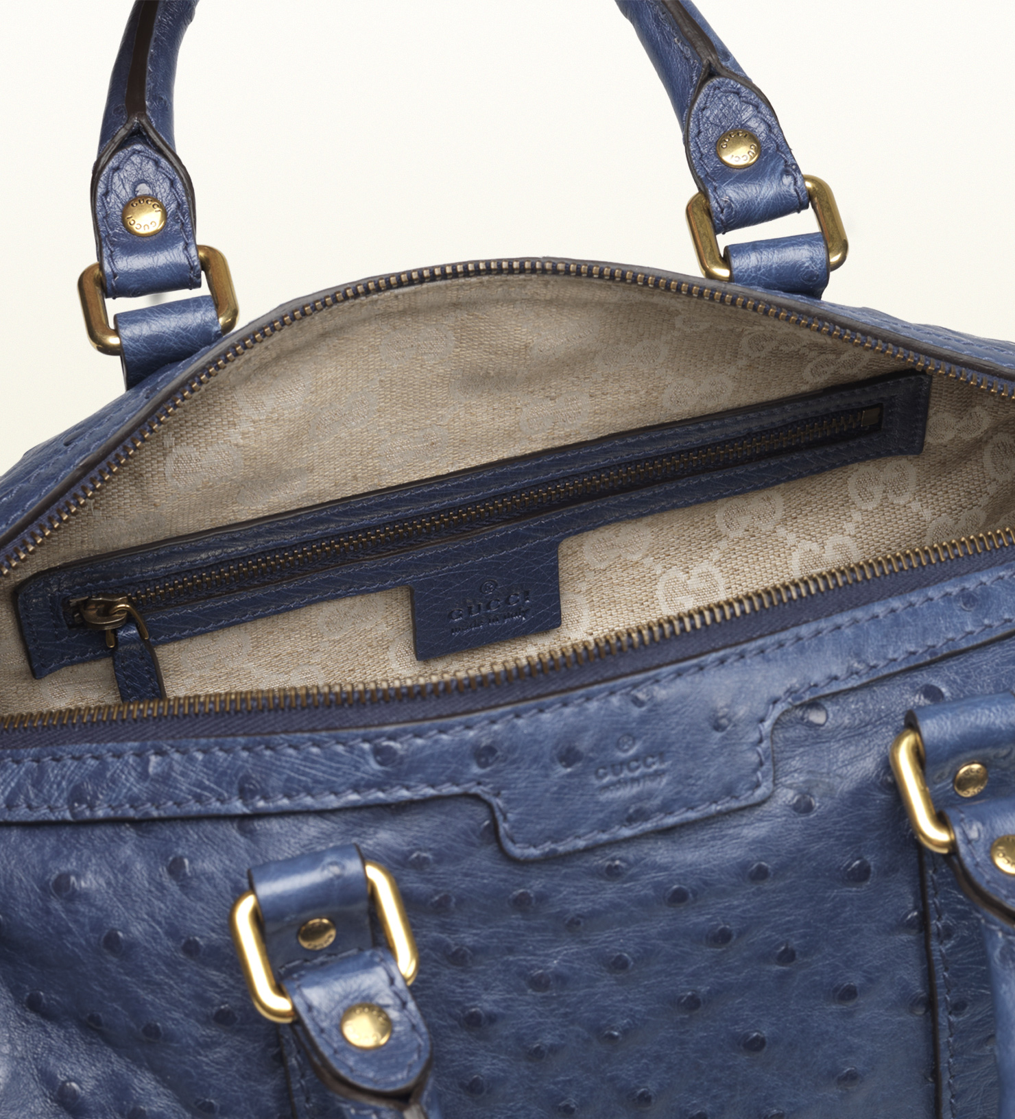 Lyst - Gucci Vintage Web Ostrich Boston Bag in Blue