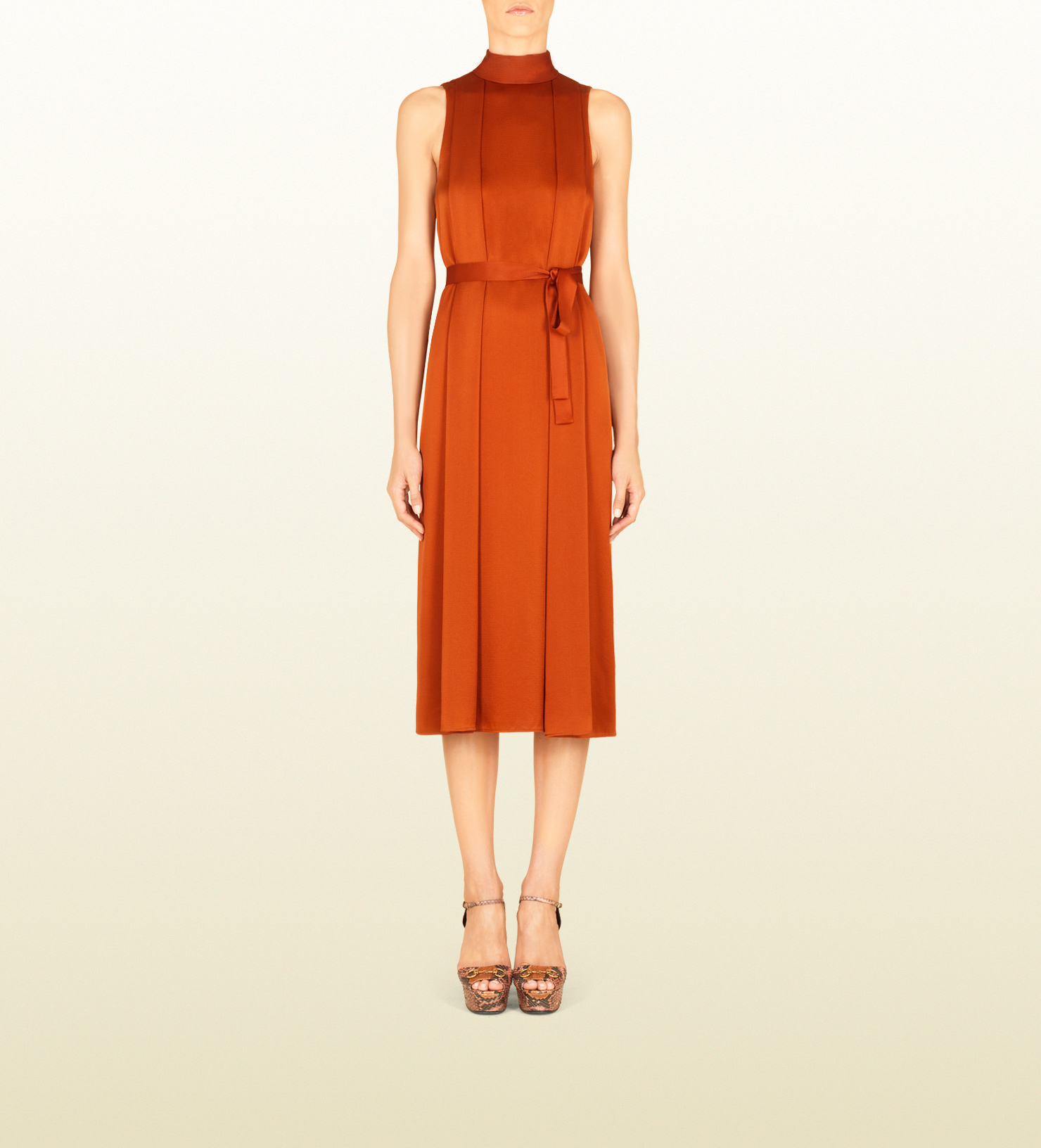 Gucci Hammered Silk Back Neck Tie Dress In Orange | Lyst Gucci Hammered Silk Back Neck Tie Dress In Orange | Lyst