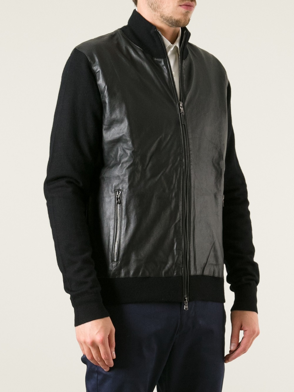 Michael kors Leather Front Cardigan in Black for Men Lyst