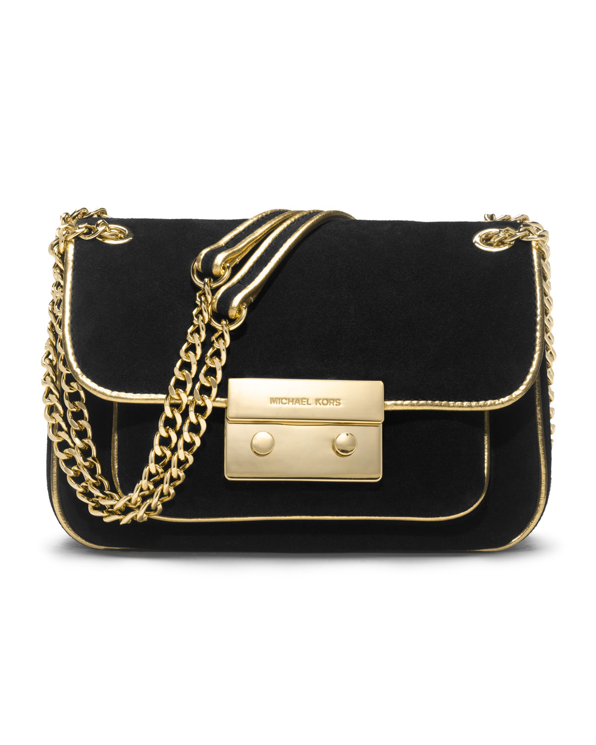 Lyst - Michael Kors Michael Small Sloan Suede Shoulder Flap Bag in Black