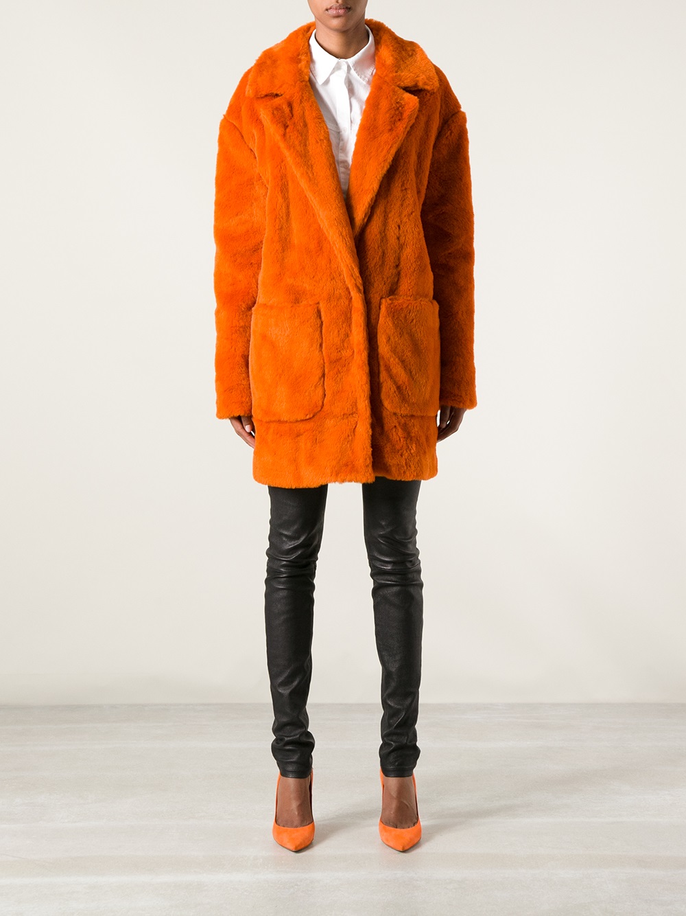 Msgm Faux Fur Coat in Orange | Lyst