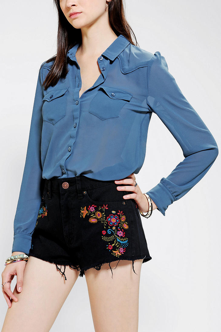 Lyst - Urban outfitters Kimchi Blue Pretty Chiffon Western Blouse in Blue