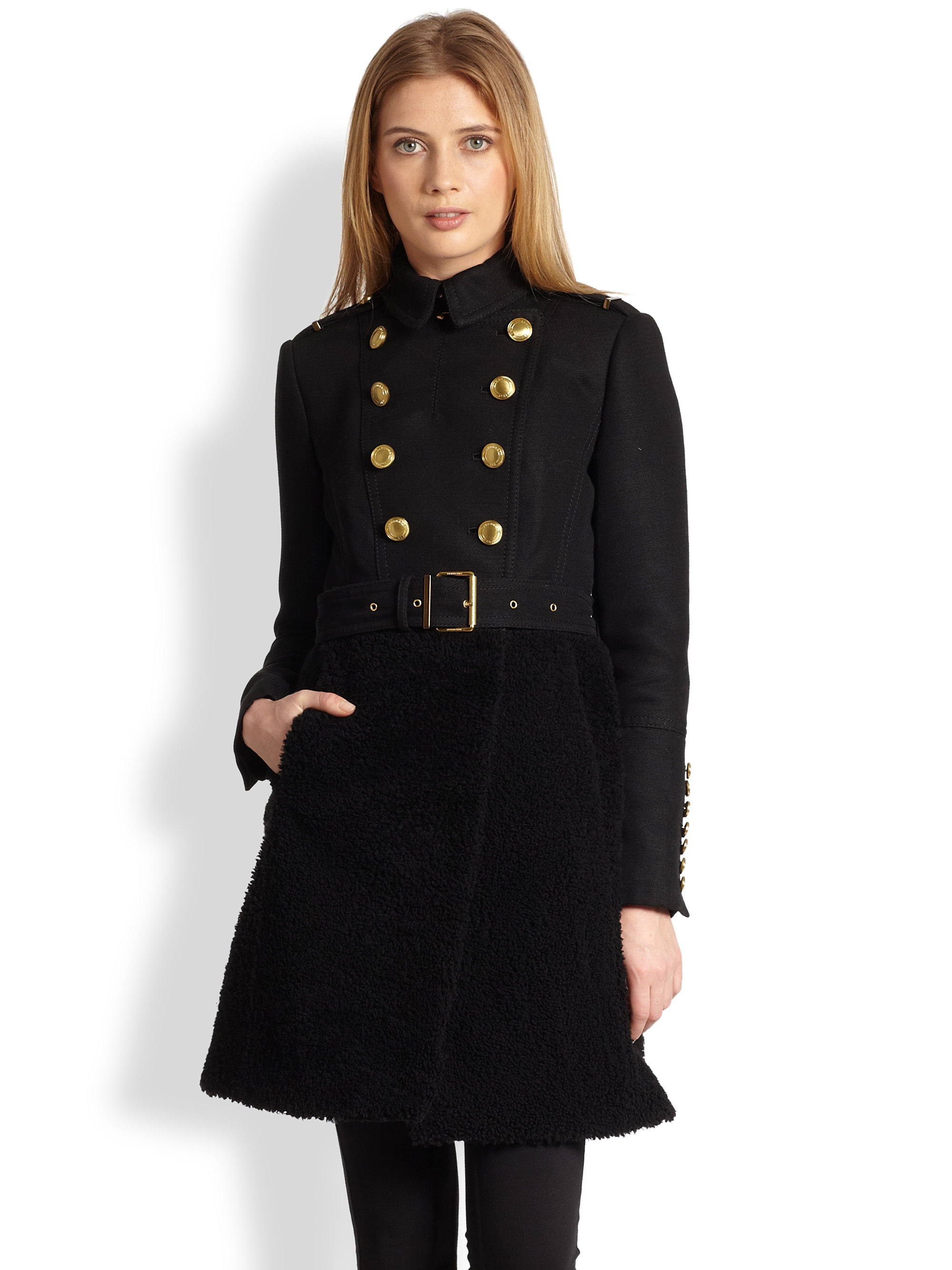 Lyst - Burberry brit Woolcotton Shearling Military Coat in Black