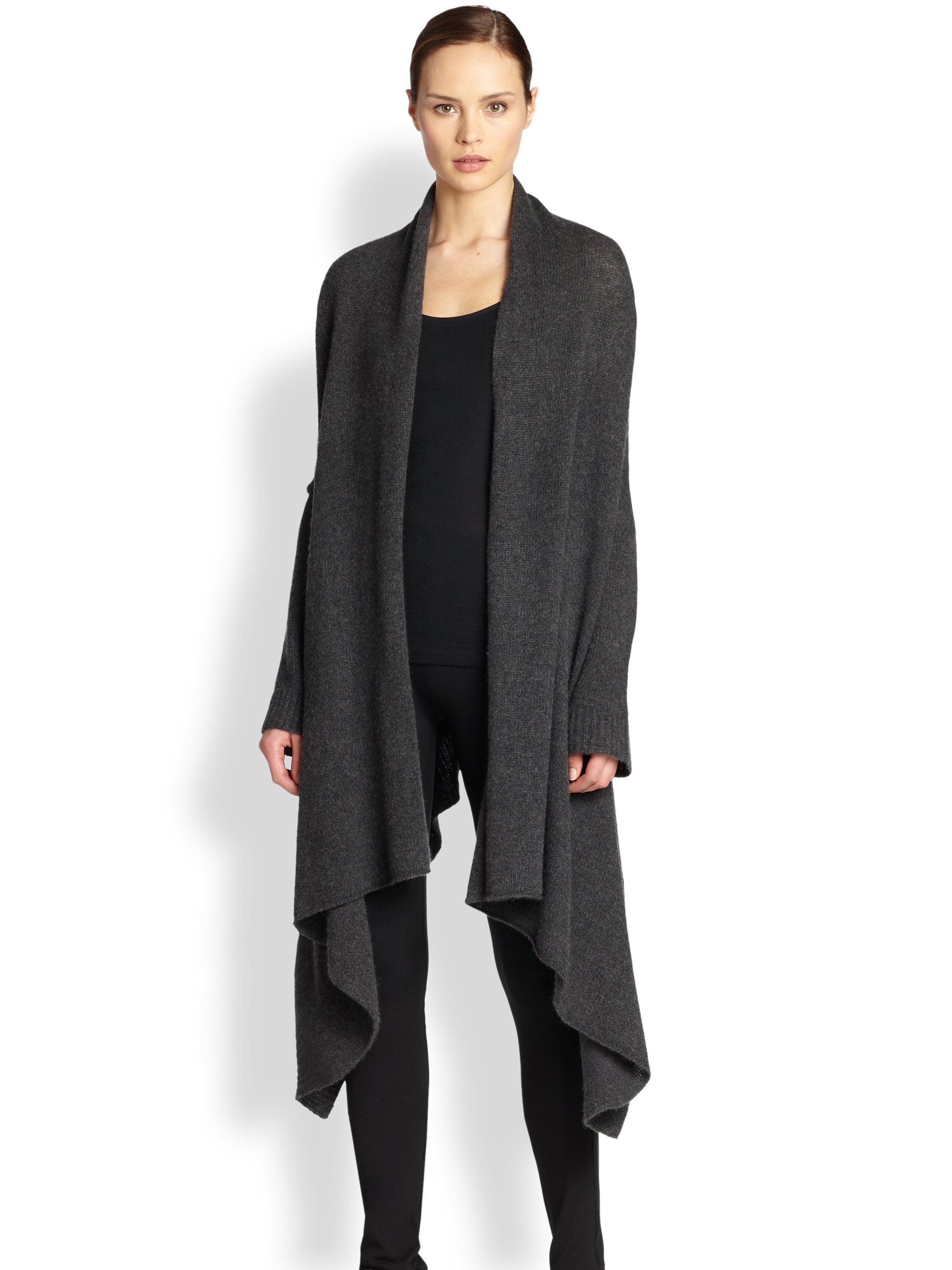 Lyst - Donna Karan Embroidered Cashmere Cozy Cardigan in Gray