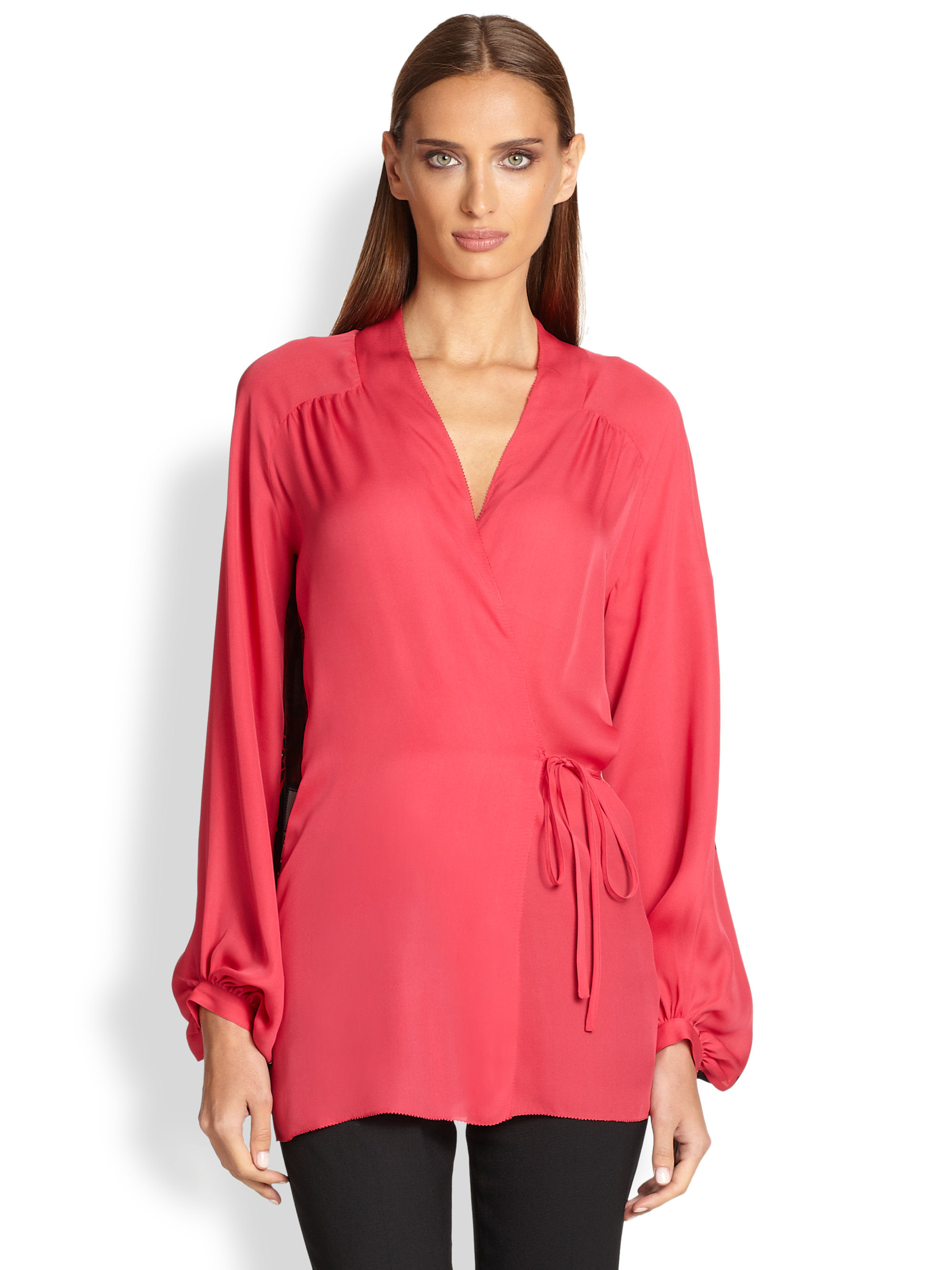 Lyst - Etro Paisley Back Silk Wrap Blouse in Red