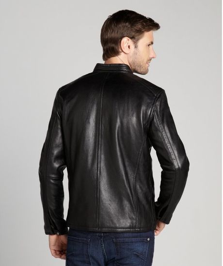 Marc New York Black Lambskin Sutton Zip Moto Jacket in Black for Men | Lyst