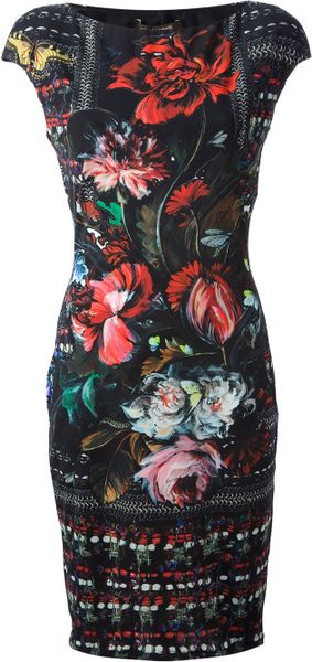 Roberto Cavalli Floral Print Dress in Multicolor (black) | Lyst