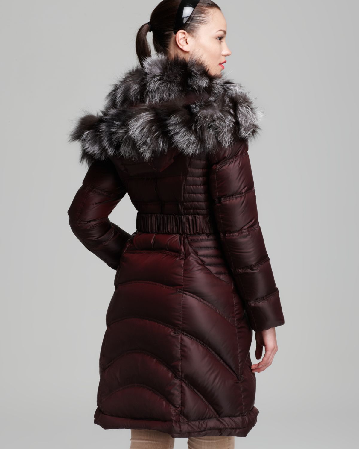 Lyst - Dawn Levy Down Coat Belted Fur Collar Hood in Red