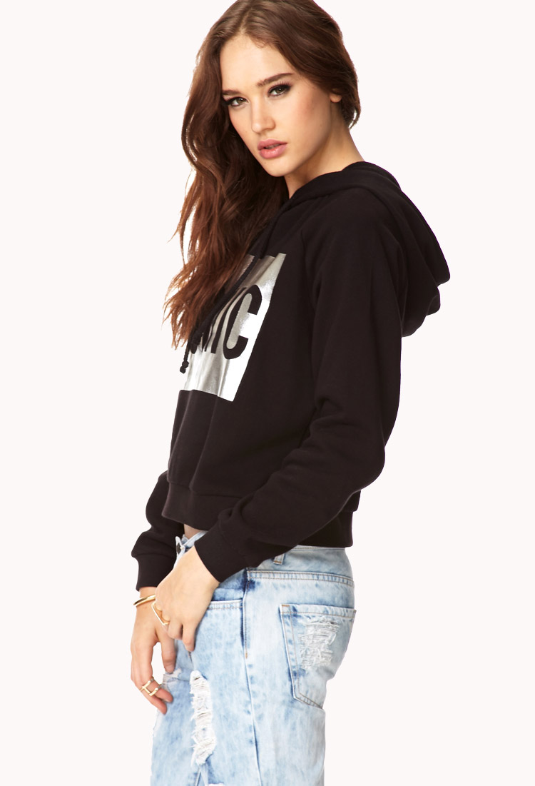 Lyst - Forever 21 Streetchic Iconic Hoodie in Metallic