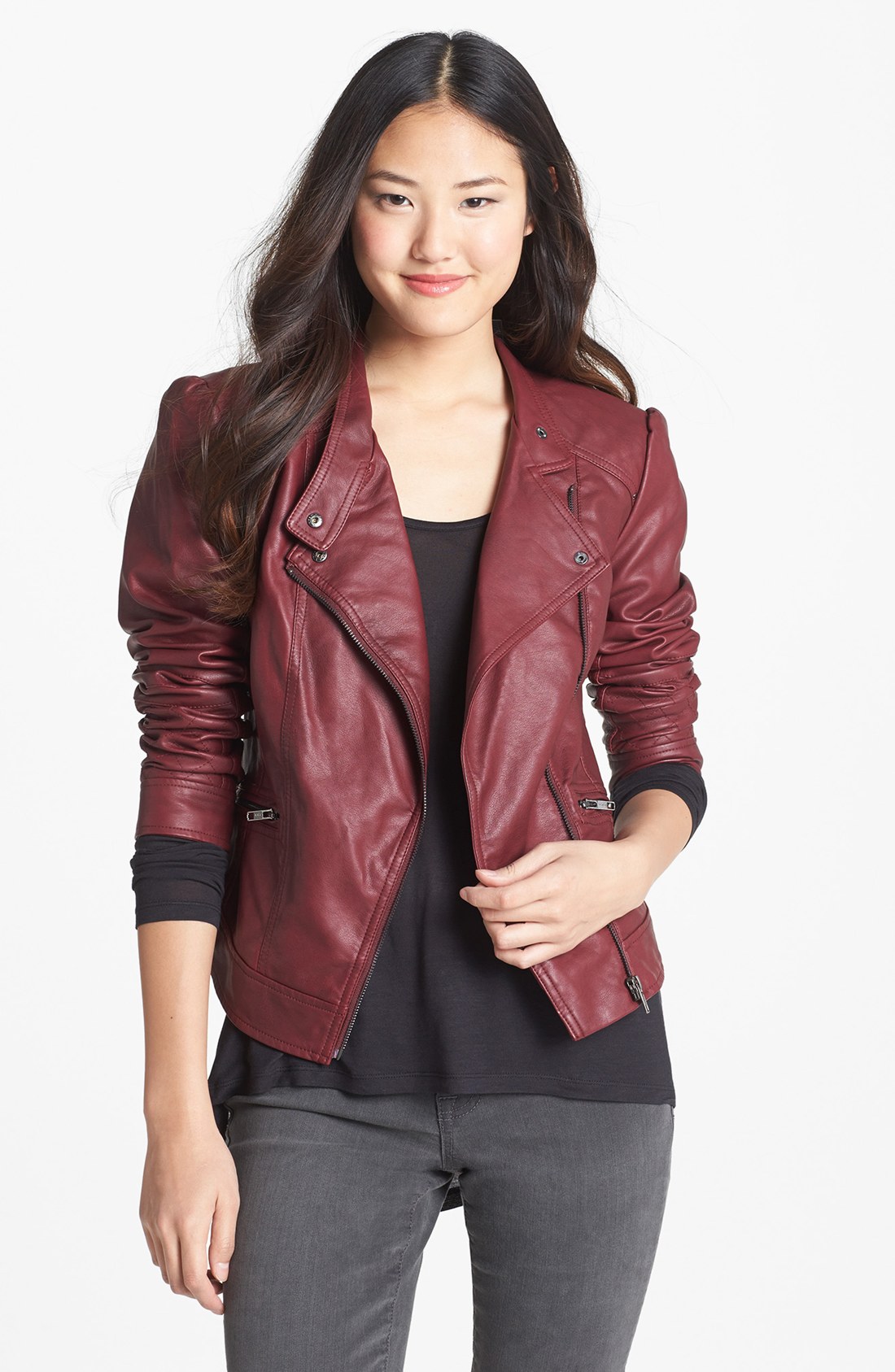 Jessica Simpson Trey Faux Leather Moto Jacket in Purple (Syrah) | Lyst