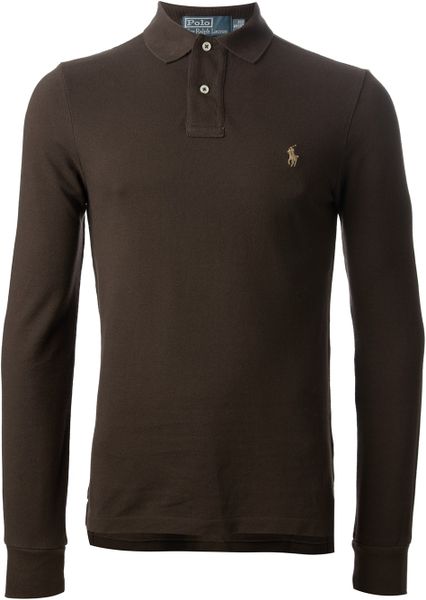 Polo Ralph Lauren Long Sleeve Polo Shirt in Brown for Men | Lyst