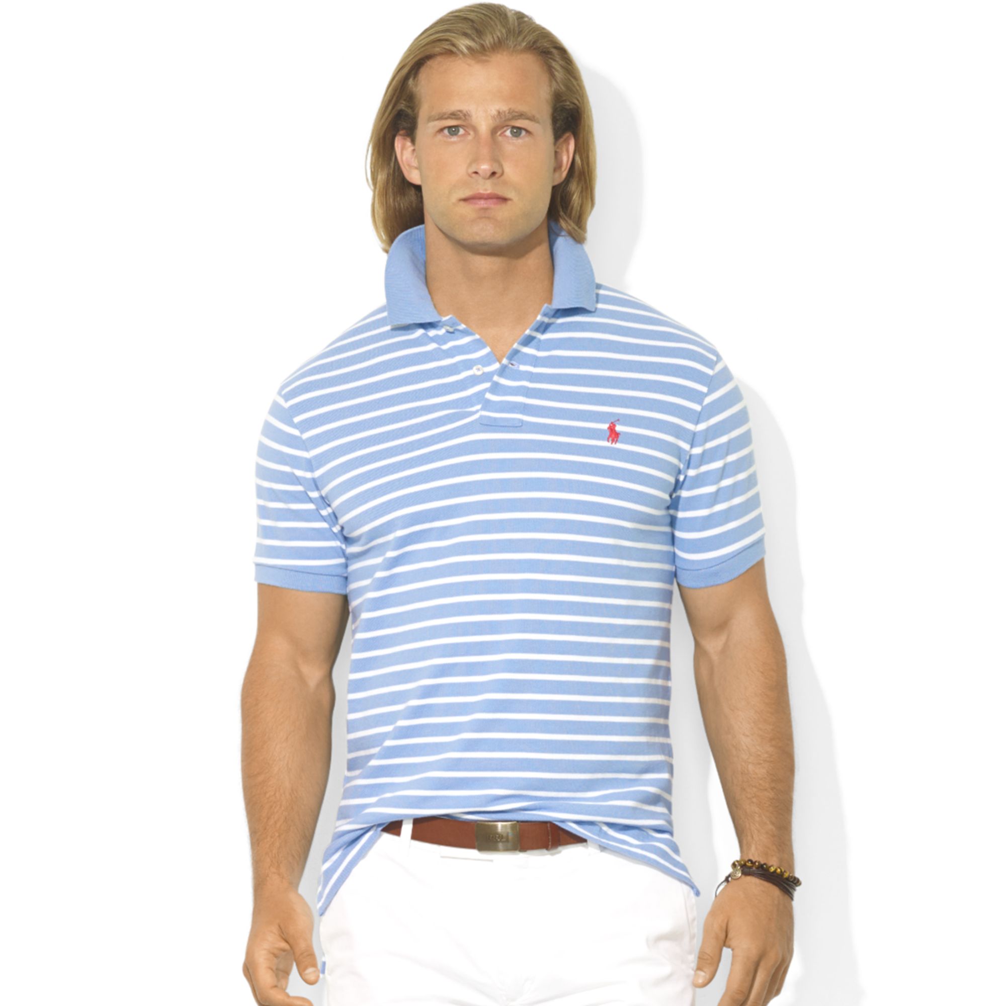 Ralph lauren Classic-fit Short-sleeve Striped Mesh Polo in Blue for Men ...