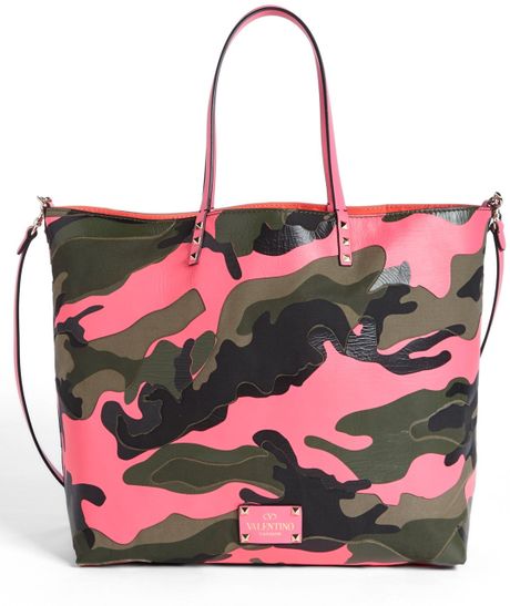 Valentino Rockstud Camo Tote in Pink (Army Green/ Fuxia Fluo) | Lyst