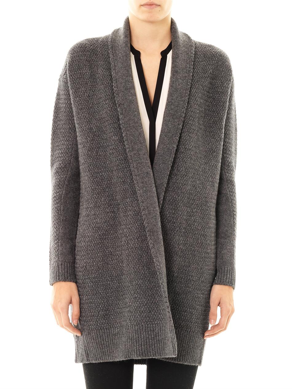 Vince Textured-knit Draped Cardigan in Gray | Lyst