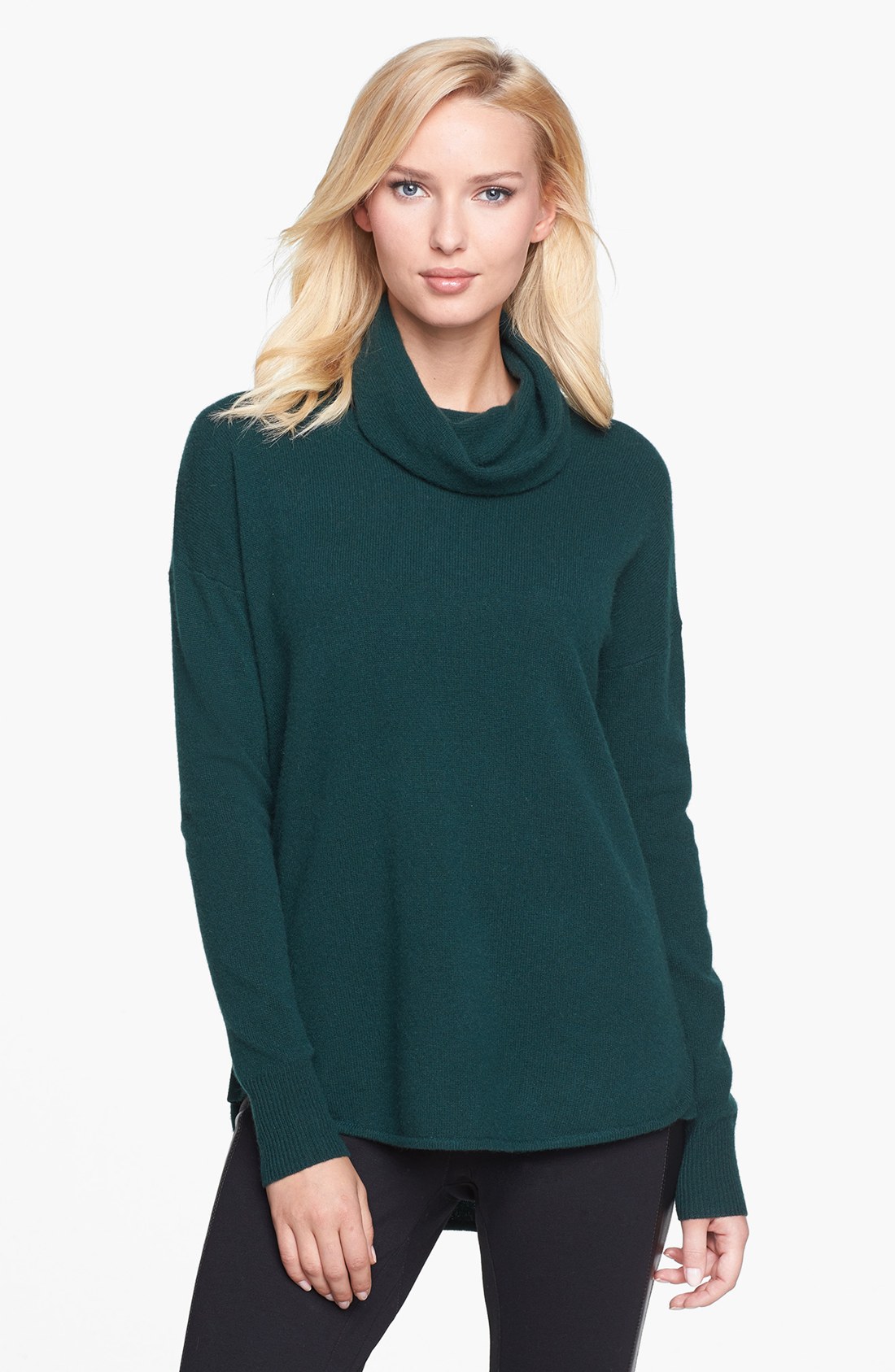 White + Warren Shirttail Cashmere Tunic in Green (Alpine Green) | Lyst